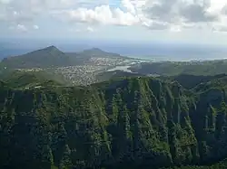 View of Koko Crater (far left) over the Koʻolau Range.