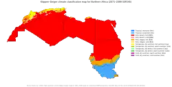 Köppen–Geiger climate classification map at 1-km resolution for Northern Africa (2071–2099) under medium emissions shared socio-economic pathway (SSP) 2-4.5