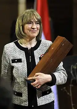 Kovács when she received the Kossuth Prize in the Parliament on March 14, 2014