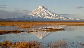 Kronotsky volcano in the Kronotsky Nature Reserve east of Lake Kronotskoye