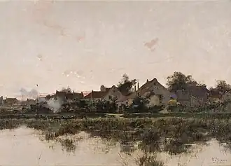Riverside village at dusk, 1888, private collection