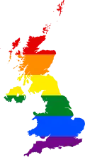Map of the United Kingdom with the pride flag