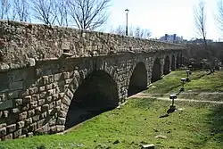 Arches of the old, Roman section of the bridge, on the city side of the bridge