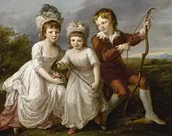 Lady Georgiana Spencer, Henrietta Spencer and George Viscount Althorp (c. 1766), oil on canvas, 113.6 x 144.8&nbsp;cm., private collection