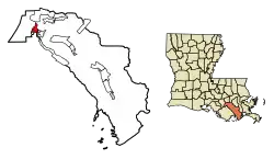 Location of Thibodaux in Lafourche Parish, Louisiana.