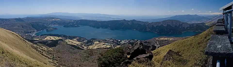 Lake Ashi viewed from the central cone of Mt. Komagatake's lava dome.