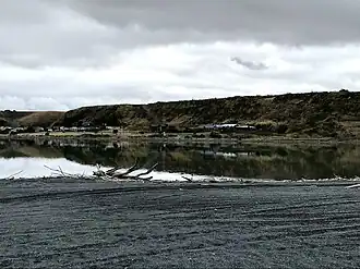 Lake Ferry hotel and village from beach