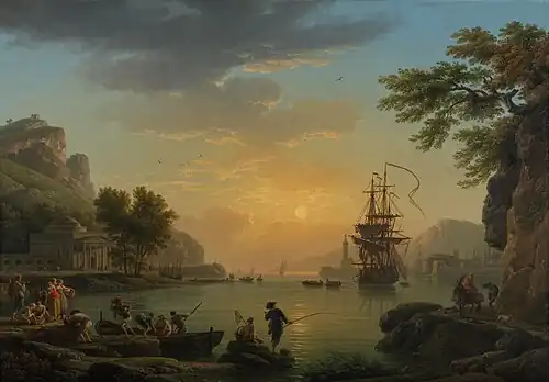 A Landscape at Sunset with Fishermen returning with their Catch (Calme) (1773), National Gallery, London