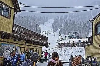 Snowfall at the base of the area.