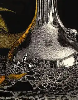 A detail of Sunflower and Silver to show scratching technique