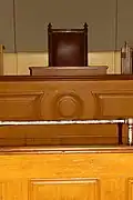 Intimidating view of judge's chair from dock