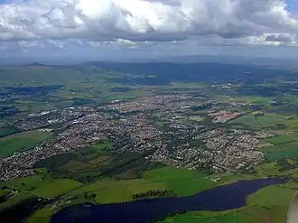 Lenzie from the air, Gadloch is in the foreground.