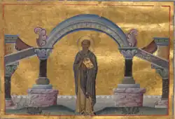 Eastern Orthodox icon of Saint Leo of Catania, depicted as a bearded man holding a Bible