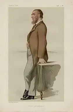 "Proper self-sufficiency" Caricature of Courtney by "T" (Théobald Chartran) in Vanity Fair, 25 September 1880