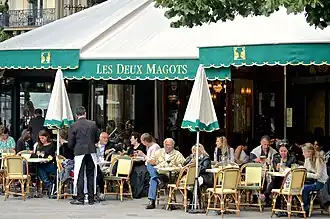 Terrace of café Les Deux Magots, opened in 1885 on Boulevard Saint-Germain