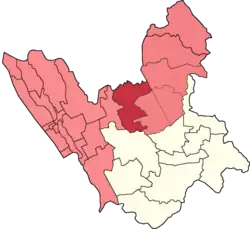 Lingunan (red) with its first congressional co-barangays (light red) in Valenzuela