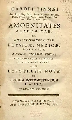 Title page of volume one of Amoenitates Academicae