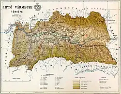 Map of Liptó county in the Kingdom of Hungary (1891)