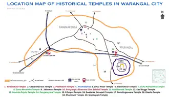 Location map of Historical Temples in Warangal