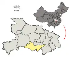 Location of Jingzhou City jurisdiction in Hubei
