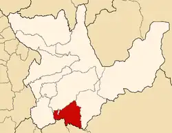 Location of the province Ambo in the Huánuco region in Peru.