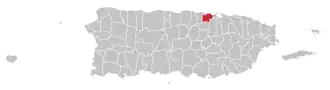 Map of Puerto Rico highlighting Toa Baja Municipality