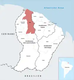 Location of the commune (in red) within French Guiana