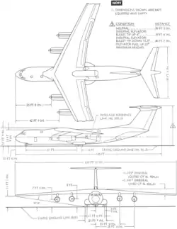 3-view line drawing of the Lockheed C-141A Starlifter