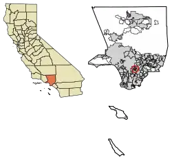 Location of Bell in Los Angeles County, California.