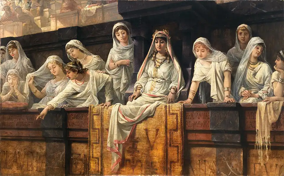Leroux's painting of Vestal virgins at the Roman Colosseum (c. 1890)