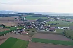 Aerial view of Massenricht and the observation tower
