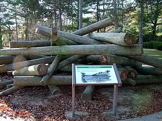 An outdoor exhibit of what a log jam on the river might look like