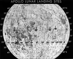 Map of Moon showing prospective sites for Apollo 11. Site 2 was chosen.