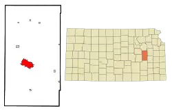 Location of Emporia within Lyon County and Kansas