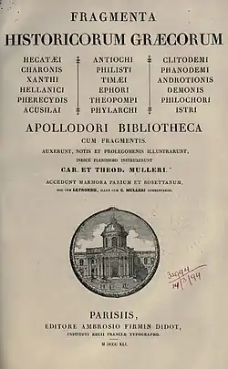 First edition of Fragmenta historicorum Graecorum, vol. 1.