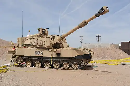 A M109A7 155 mm SPH being tested at Yuma Proving Ground, Arizona