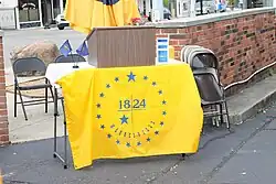 Mooresville flag presented at the opening ceremony of Bicentennial Park in downtown Mooresville.