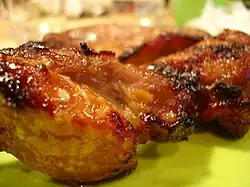 Char siu is often marinated with plum sauce and honey for sweet flavour