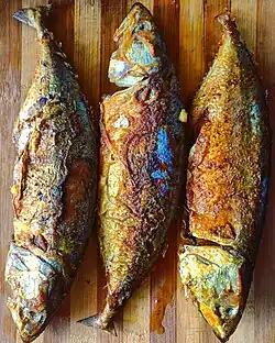 Indian mackerel deep-fried with salt and turmeric in mustard oil