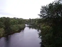 Magnetawan River looking downstream from the Highway 11 bridge in Burk's Falls