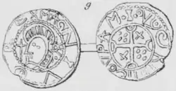 Drawing of both faces of a coin side by side.