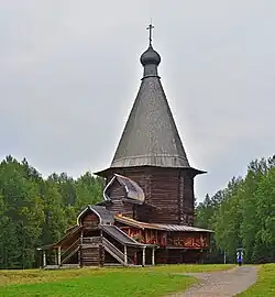 Church St. George the Victorious from the Vershina village, octagon "from the ground" with two outbuildings and a gallery. Malye Korely (Arkhangelsk region).