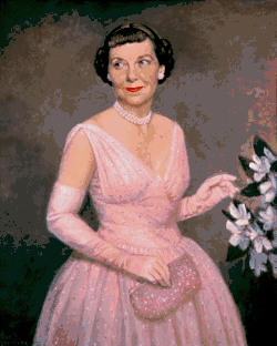 Mamie Eisenhower in her pink inaugural gown, painted in 1953 by Thomas Stevens