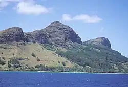 Mt. Duff, 370&nbsp;m (1,200&nbsp;ft), the only volcanic remnant of all the original volcanoes which made up the Tuamotu archipelago