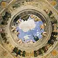Oculus on the ceiling of the Spouses Chamber, castle of San Giorgio in Mantua, Italy, by Andrea Mantegna