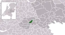 Highlighted position of Tiel in a municipal map of Gelderland