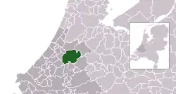 Highlighted position of Alphen aan den Rijn in a municipal map of South Holland