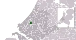 Highlighted position of Delft in a municipal map of South Holland