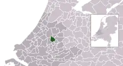 Highlighted position of Waddinxveen in a municipal map of South Holland