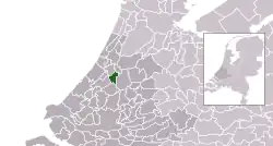 Highlighted position of Zoeterwoude in a municipal map of South Holland